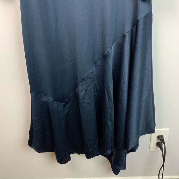 NWT Club Monaco women’s navy Long Sleeve Flounce asymmetric Dress size 10 - Picture 5 of 14